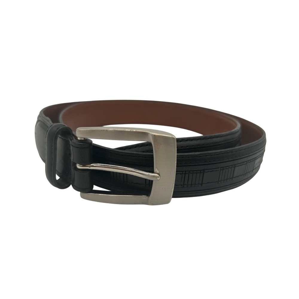 Vintage Brighton Black Leather Belt Silver Buckle Textured Men's‎ Size 36